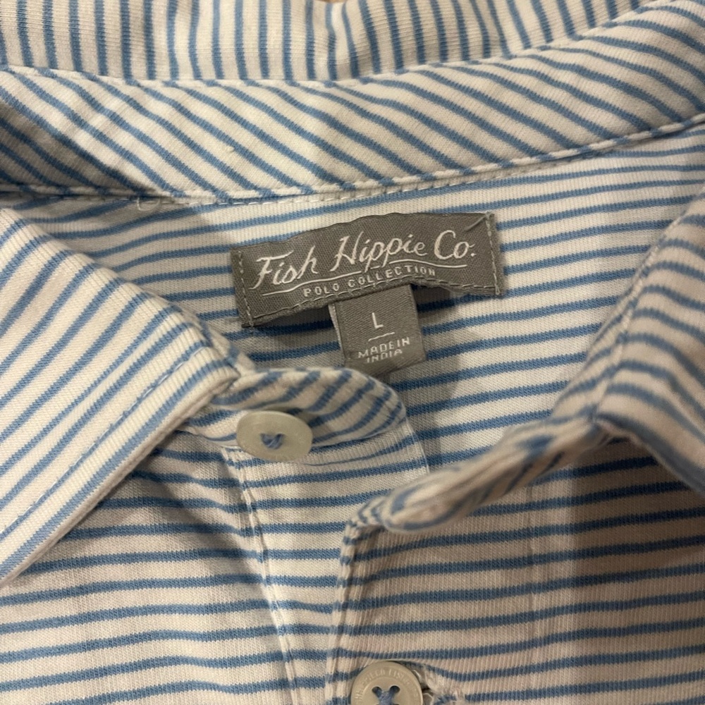 Fish Hippie Co. Blue Striped Polo Shirt for Men - Picture 5 of 5